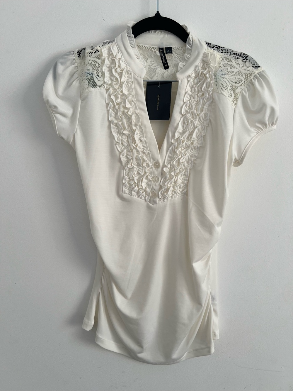 NWT Heart Soul White Lace Ruffle Blouse Puff Sleeve Coquette Y2K Size S